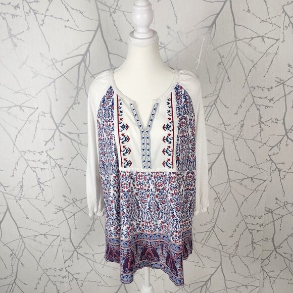 Vintage American Cross Stitch Floral Print Peasant Blouse - Picture 1 of 5